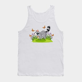 Raccon Butterflies Illustration Tank Top